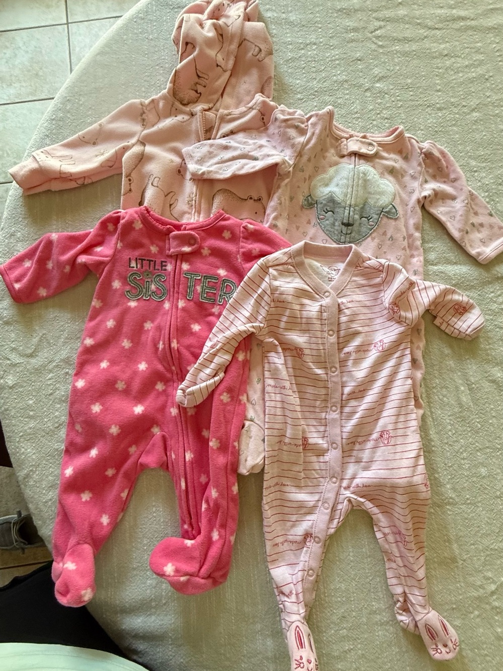 4 one piece outfits, pink, size 0-3,